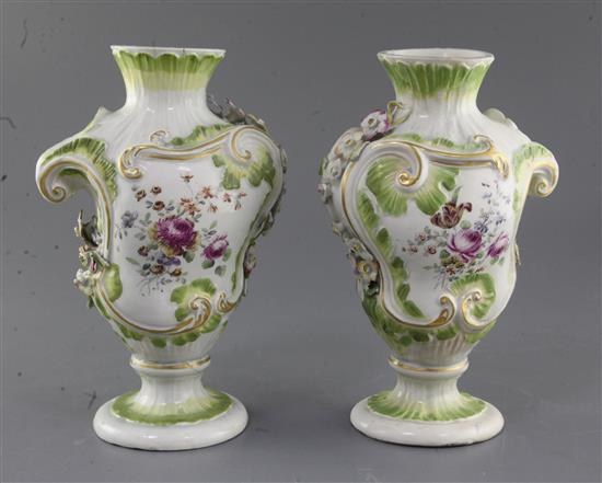 A pair of Derby rococo vases, c.1758-60, h. 24cm, faults